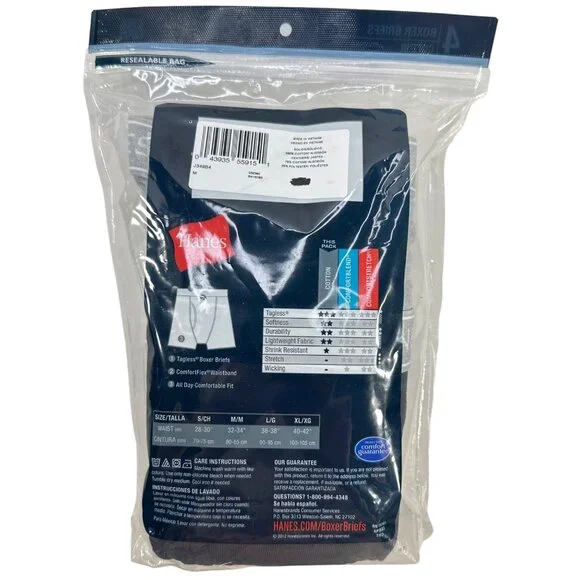 Lot Of 4 Hanes Men's Size Medium Boxer Briefs Tagless 100% Cotton New In Package - Picture 2 of 12